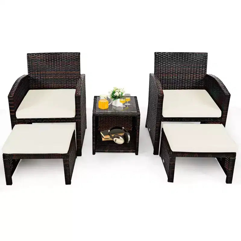 Costway conjunto de muebles de mimbre de ratán para patio de 5 piezas, sofá y otomana con cojines