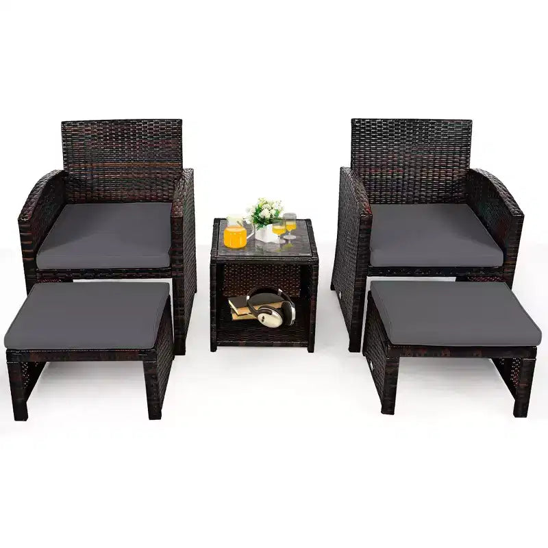 Costway conjunto de muebles de mimbre de ratán para patio de 5 piezas, sofá y otomana con cojines