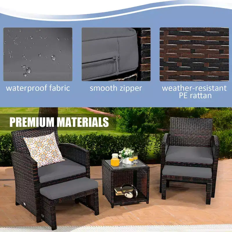 Costway conjunto de muebles de mimbre de ratán para patio de 5 piezas, sofá y otomana con cojines