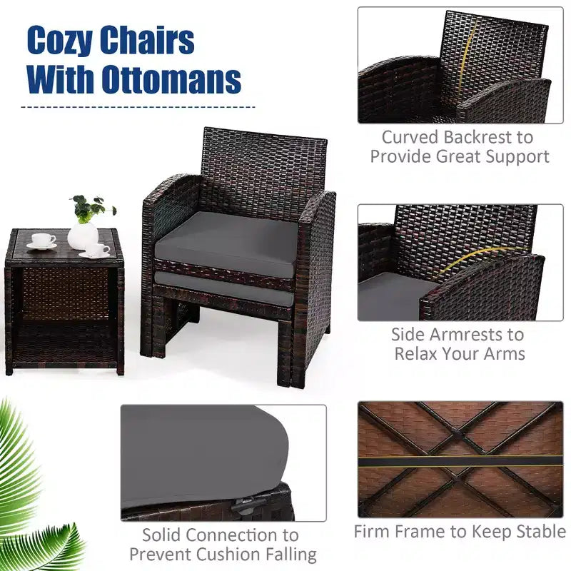 Costway conjunto de muebles de mimbre de ratán para patio de 5 piezas, sofá y otomana con cojines