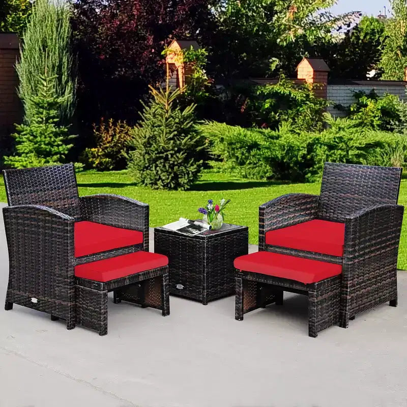 Costway conjunto de muebles de mimbre de ratán para patio de 5 piezas, sofá y otomana con cojines