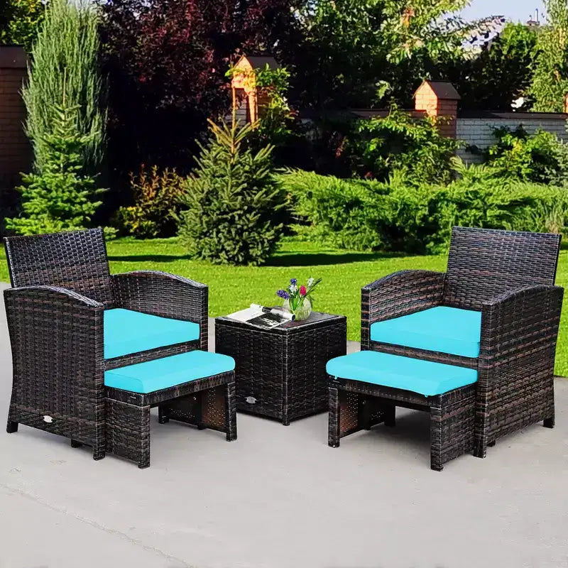 Costway conjunto de muebles de mimbre de ratán para patio de 5 piezas, sofá y otomana con cojines