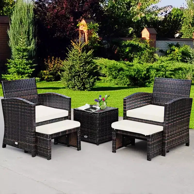Costway conjunto de muebles de mimbre de ratán para patio de 5 piezas, sofá y otomana con cojines