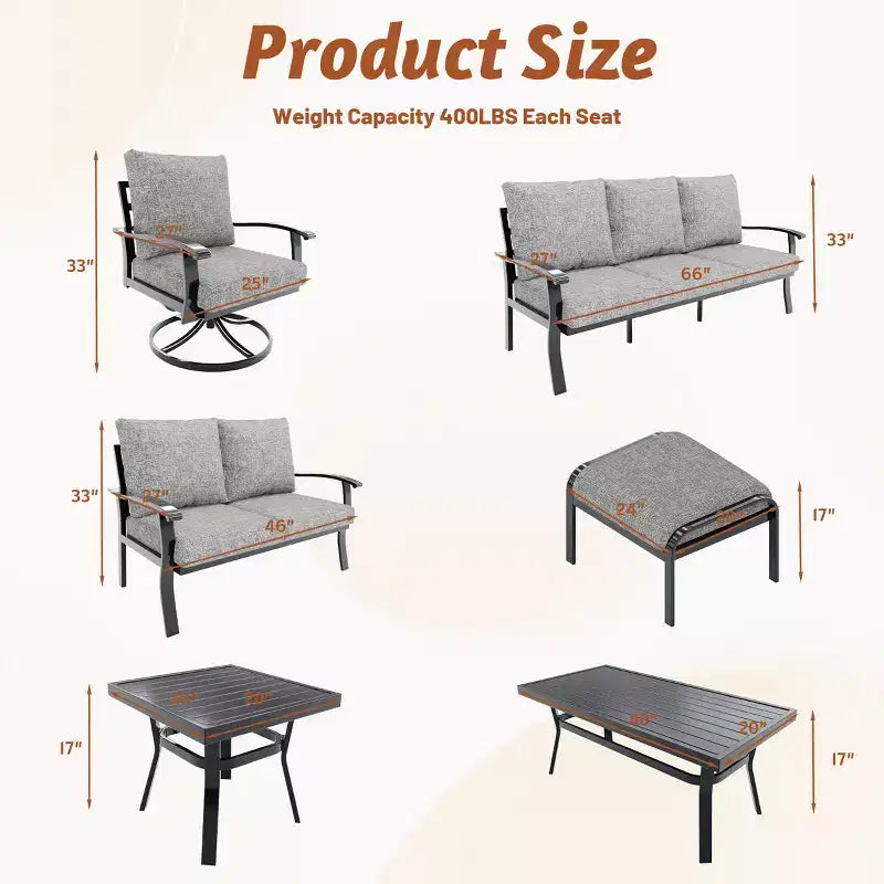 EROMMY conjunto de conversación para exteriores de 7 piezas con sillas mecedoras giratorias 360, sofá, mesa de centro y otomana para patio, jardín, terraza o junto a la piscina