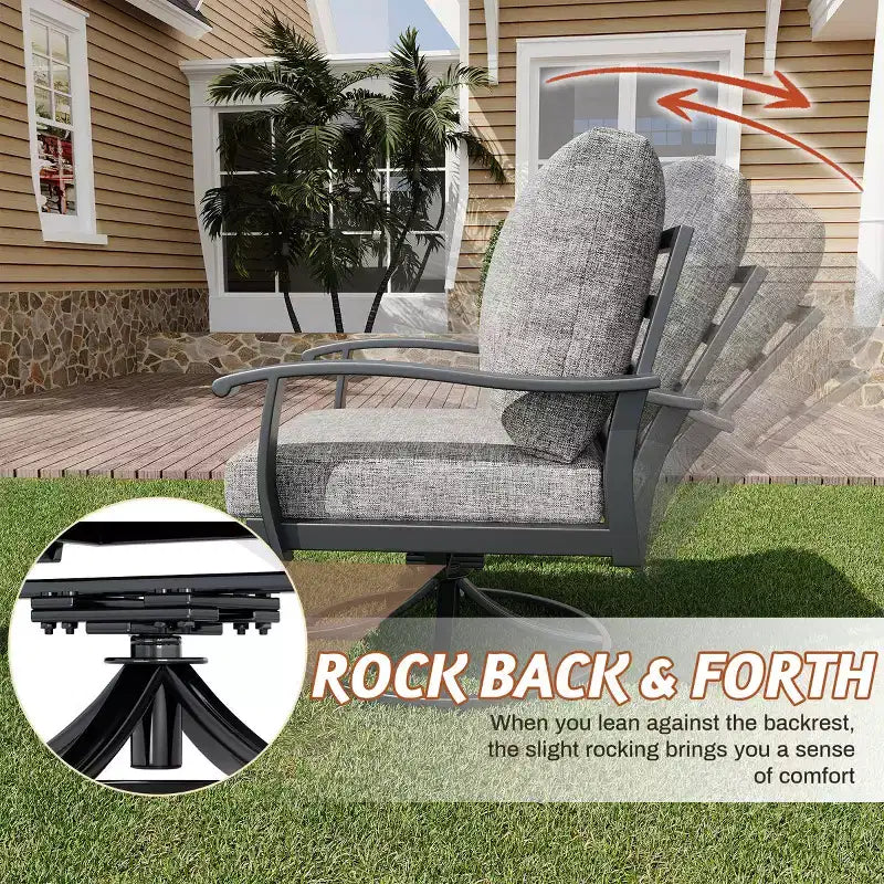EROMMY conjunto de conversación para exteriores de 7 piezas con sillas mecedoras giratorias 360, sofá, mesa de centro y otomana para patio, jardín, terraza o junto a la piscina