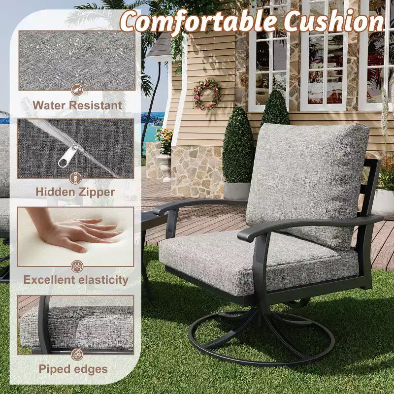 EROMMY conjunto de conversación para exteriores de 7 piezas con sillas mecedoras giratorias 360, sofá, mesa de centro y otomana para patio, jardín, terraza o junto a la piscina
