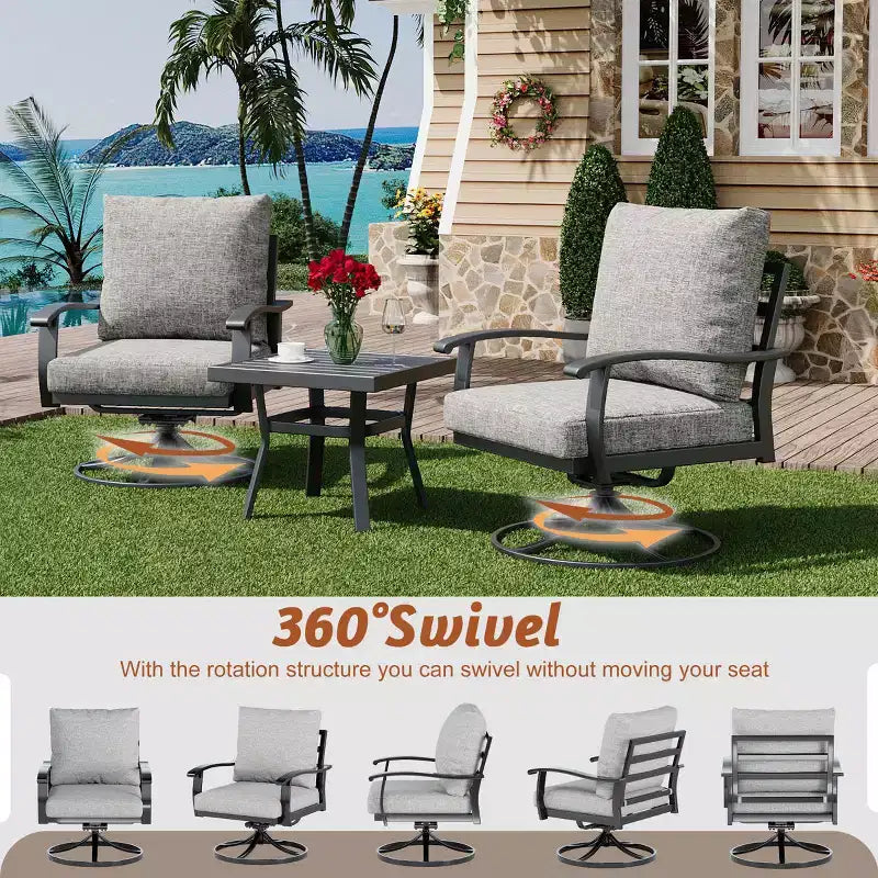 EROMMY conjunto de conversación para exteriores de 7 piezas con sillas mecedoras giratorias 360, sofá, mesa de centro y otomana para patio, jardín, terraza o junto a la piscina