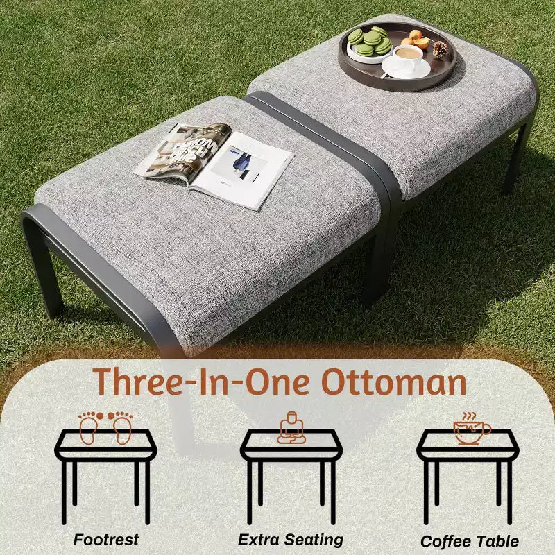 EROMMY conjunto de conversación para exteriores de 7 piezas con sillas mecedoras giratorias 360, sofá, mesa de centro y otomana para patio, jardín, terraza o junto a la piscina