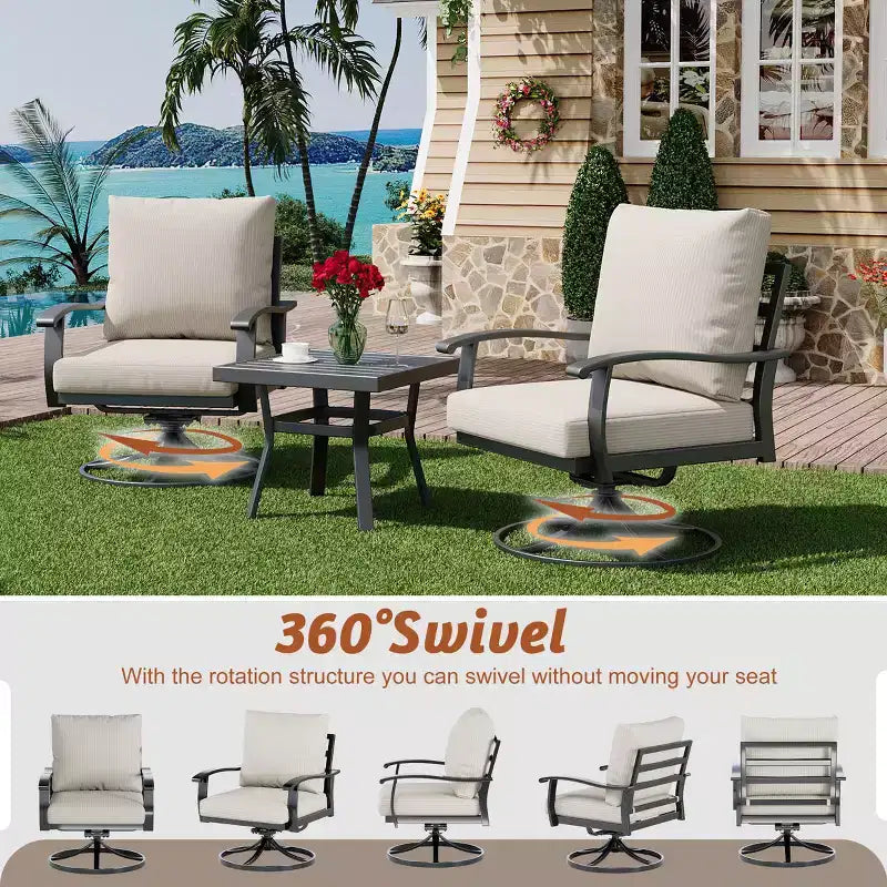 EROMMY conjunto de conversación para exteriores de 7 piezas con sillas mecedoras giratorias 360, sofá, mesa de centro y otomana para patio, jardín, terraza o junto a la piscina
