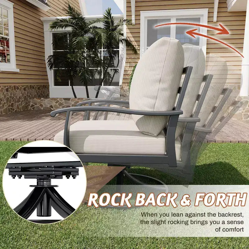 EROMMY conjunto de conversación para exteriores de 7 piezas con sillas mecedoras giratorias 360, sofá, mesa de centro y otomana para patio, jardín, terraza o junto a la piscina