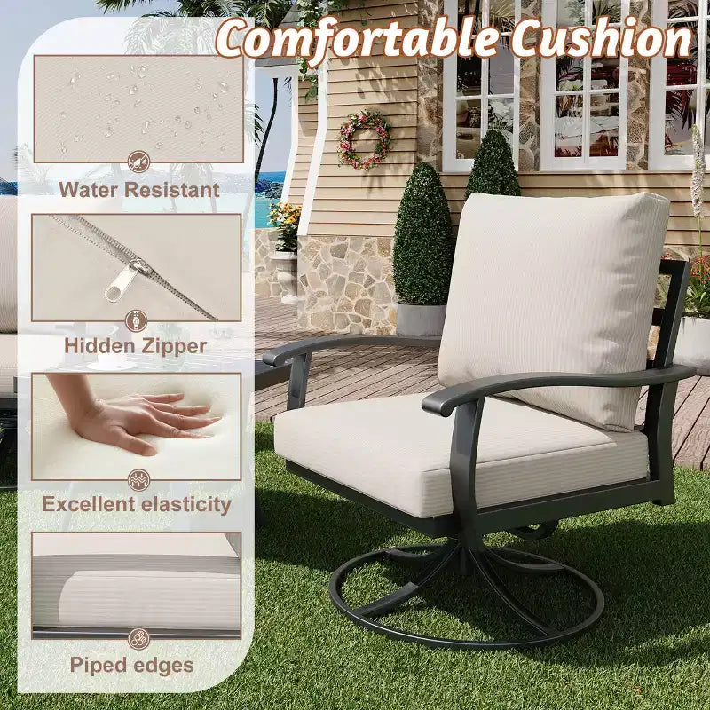 EROMMY conjunto de conversación para exteriores de 7 piezas con sillas mecedoras giratorias 360, sofá, mesa de centro y otomana para patio, jardín, terraza o junto a la piscina