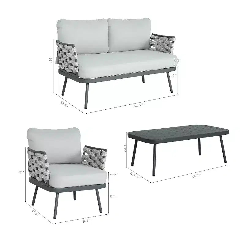 Ensemble de salon de jardin moderne 4 pièces Belle de Christopher Knight Home, en métal et corde rembourrée, avec table basse