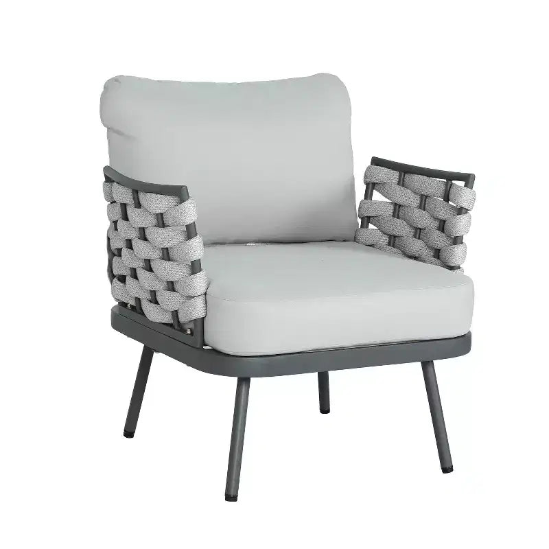 Ensemble de salon de jardin moderne 4 pièces Belle de Christopher Knight Home, en métal et corde rembourrée, avec table basse