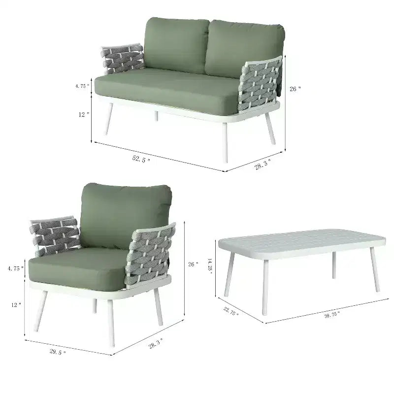 Ensemble de salon de jardin moderne 4 pièces Belle de Christopher Knight Home, en métal et corde rembourrée, avec table basse