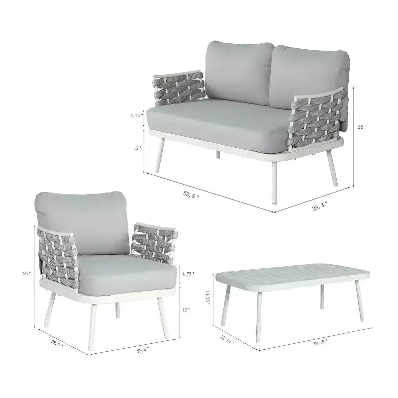 Ensemble de salon de jardin moderne 4 pièces Belle de Christopher Knight Home, en métal et corde rembourrée, avec table basse