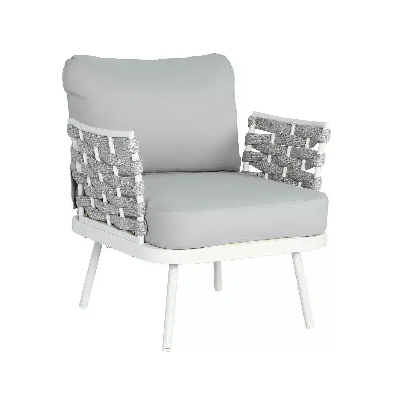 Ensemble de salon de jardin moderne 4 pièces Belle de Christopher Knight Home, en métal et corde rembourrée, avec table basse