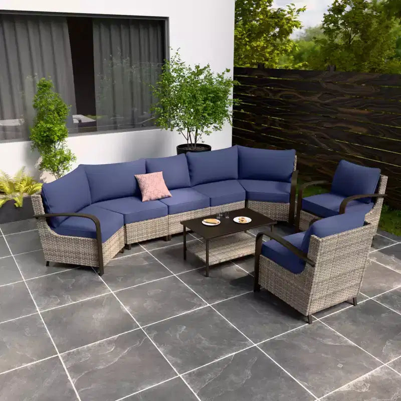 Ensemble de mobilier d'extérieur pour patio EAGLE PEAK Coastal Vista, ensemble de conversation incurvé en osier en demi-lune avec table basse