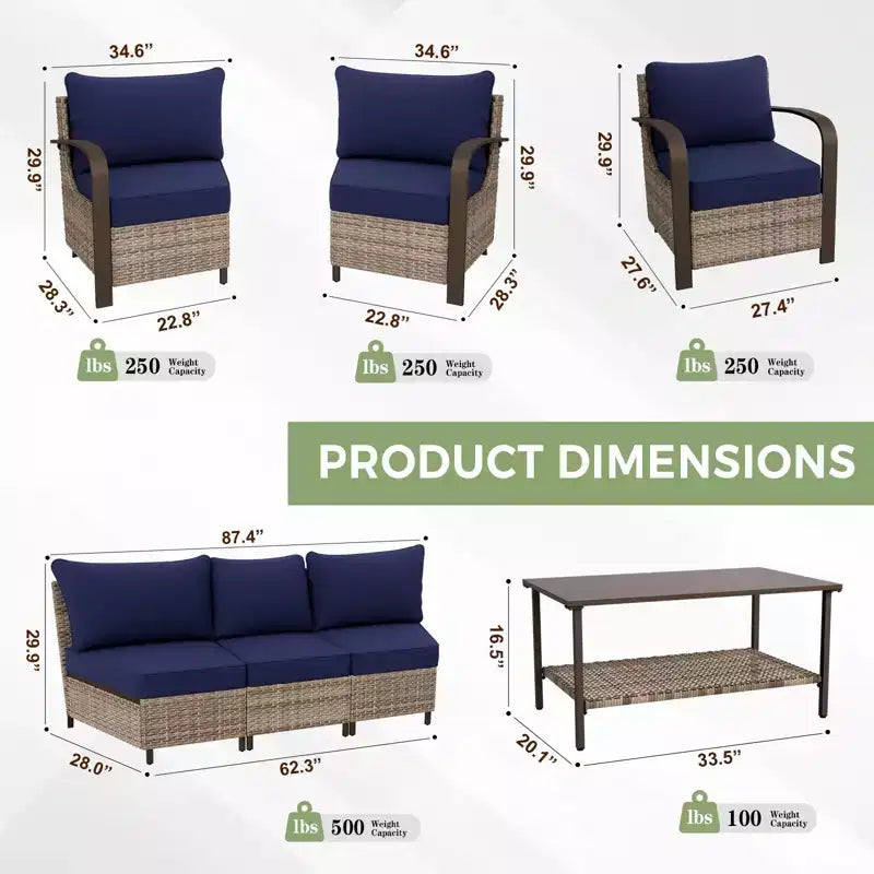 Ensemble de mobilier d'extérieur pour patio EAGLE PEAK Coastal Vista, ensemble de conversation incurvé en osier en demi-lune avec table basse