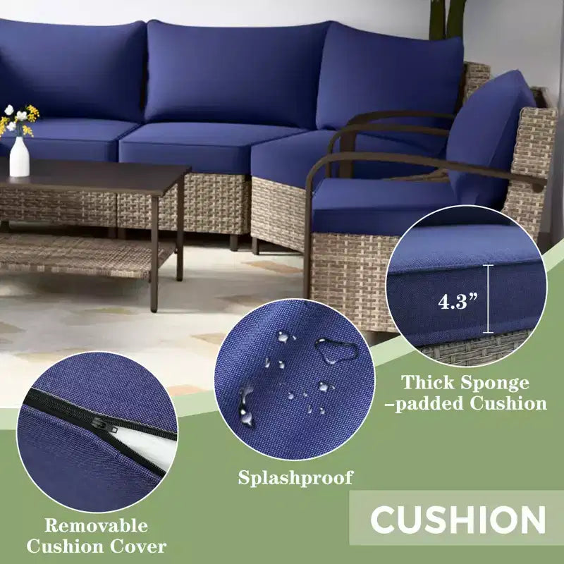 Ensemble de mobilier d'extérieur pour patio EAGLE PEAK Coastal Vista, ensemble de conversation incurvé en osier en demi-lune avec table basse
