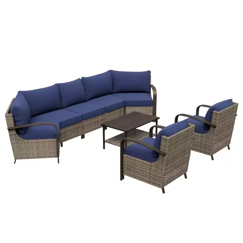 Ensemble de mobilier d'extérieur pour patio EAGLE PEAK Coastal Vista, ensemble de conversation incurvé en osier en demi-lune avec table basse
