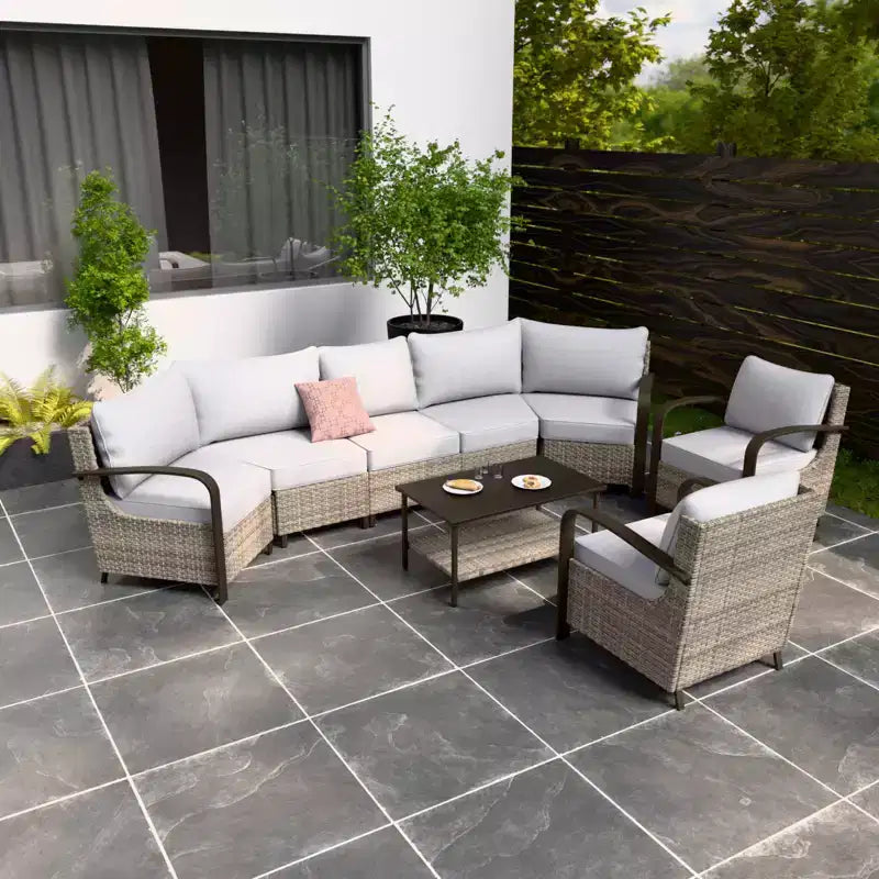 Ensemble de mobilier d'extérieur pour patio EAGLE PEAK Coastal Vista, ensemble de conversation incurvé en osier en demi-lune avec table basse