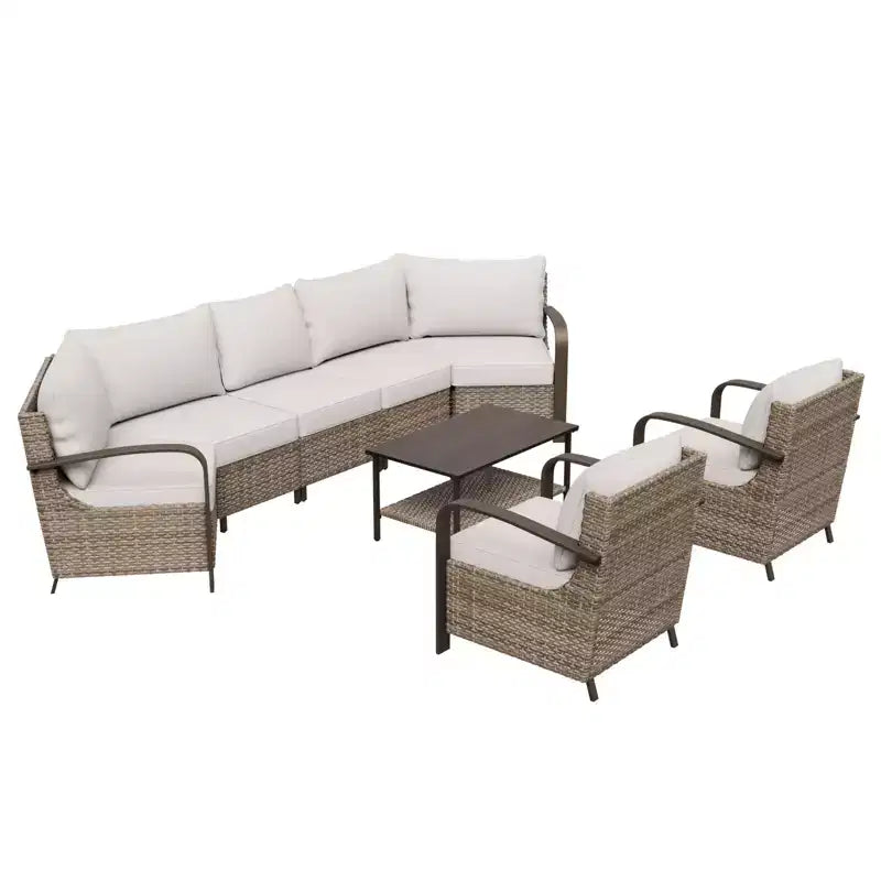 Ensemble de mobilier d'extérieur pour patio EAGLE PEAK Coastal Vista, ensemble de conversation incurvé en osier en demi-lune avec table basse