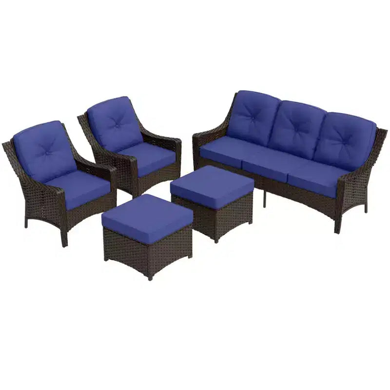 Ensemble de mobilier de patio extérieur en osier EAGLE PEAK Azure Bay, 5 pièces, avec canapé, fauteuils et poufs