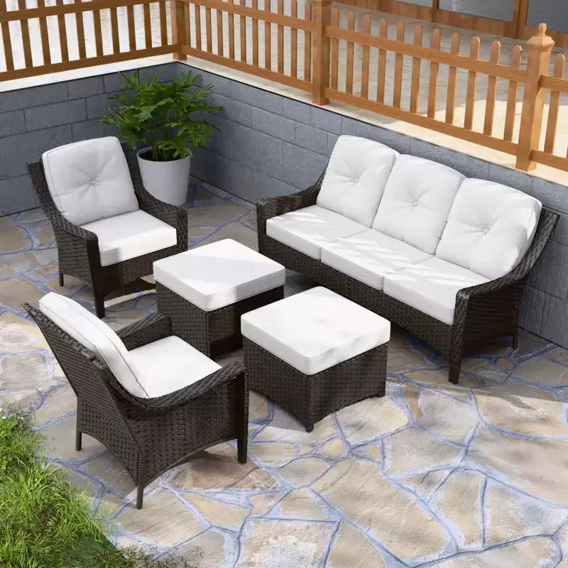 Ensemble de mobilier de patio extérieur en osier EAGLE PEAK Azure Bay, 5 pièces, avec canapé, fauteuils et poufs