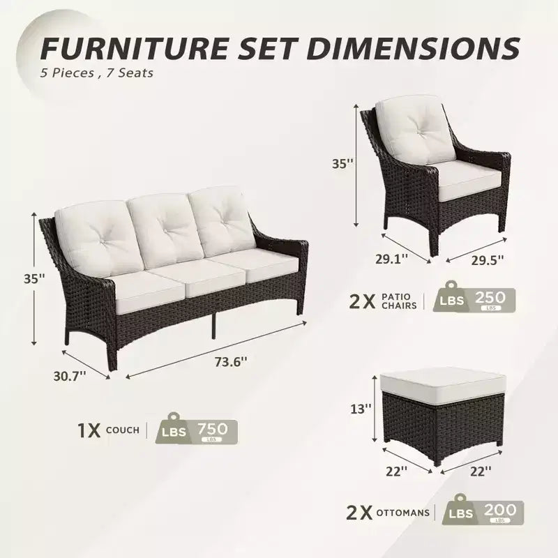 Ensemble de mobilier de patio extérieur en osier EAGLE PEAK Azure Bay, 5 pièces, avec canapé, fauteuils et poufs