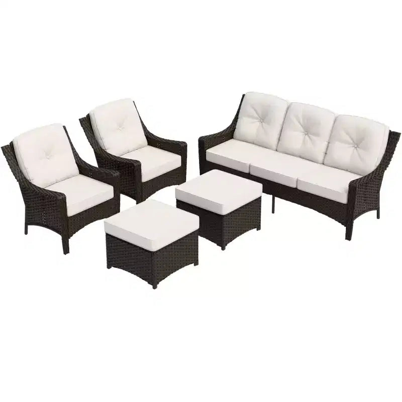 Ensemble de mobilier de patio extérieur en osier EAGLE PEAK Azure Bay, 5 pièces, avec canapé, fauteuils et poufs