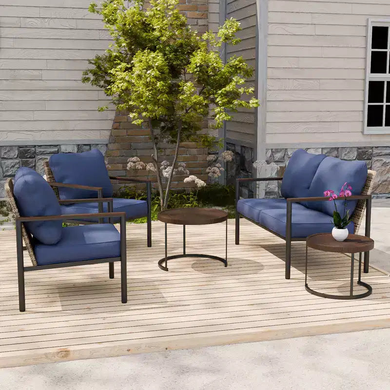 EAGLE PEAK colección Sunset Dune de muebles modernos para exteriores, conjunto de conversación de mimbre para patio de 5 piezas con cojines