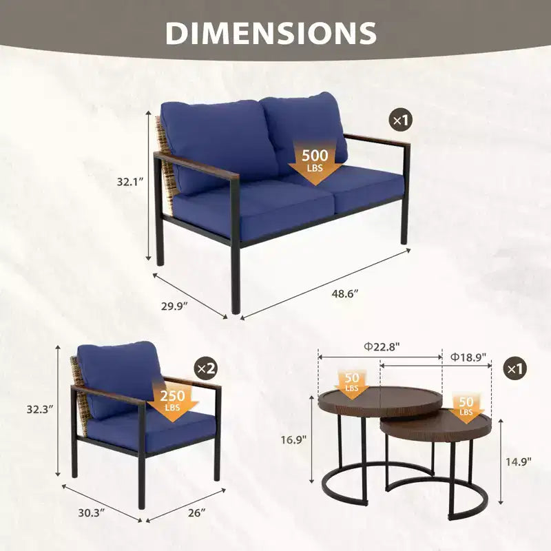 EAGLE PEAK colección Sunset Dune de muebles modernos para exteriores, conjunto de conversación de mimbre para patio de 5 piezas con cojines