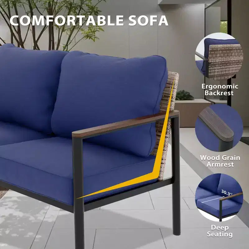 EAGLE PEAK colección Sunset Dune de muebles modernos para exteriores, conjunto de conversación de mimbre para patio de 5 piezas con cojines