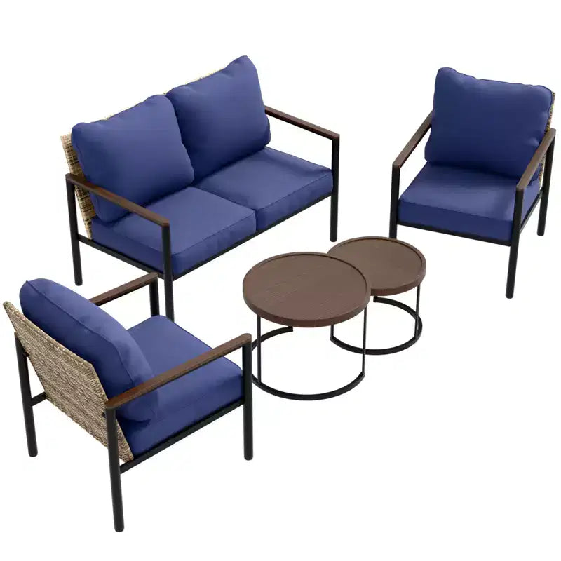 EAGLE PEAK colección Sunset Dune de muebles modernos para exteriores, conjunto de conversación de mimbre para patio de 5 piezas con cojines