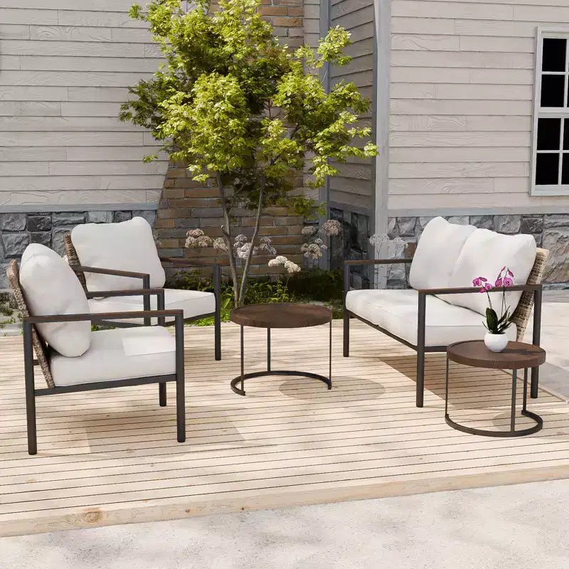 EAGLE PEAK colección Sunset Dune de muebles modernos para exteriores, conjunto de conversación de mimbre para patio de 5 piezas con cojines