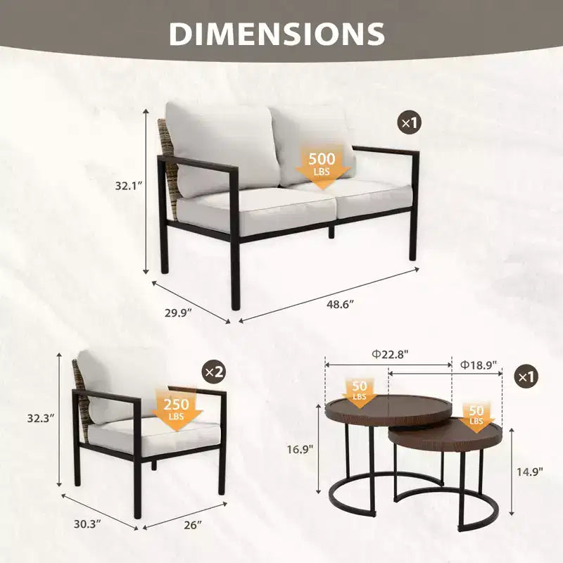 EAGLE PEAK colección Sunset Dune de muebles modernos para exteriores, conjunto de conversación de mimbre para patio de 5 piezas con cojines