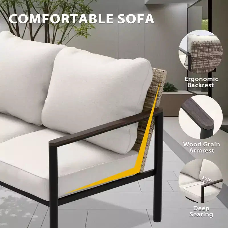 EAGLE PEAK colección Sunset Dune de muebles modernos para exteriores, conjunto de conversación de mimbre para patio de 5 piezas con cojines