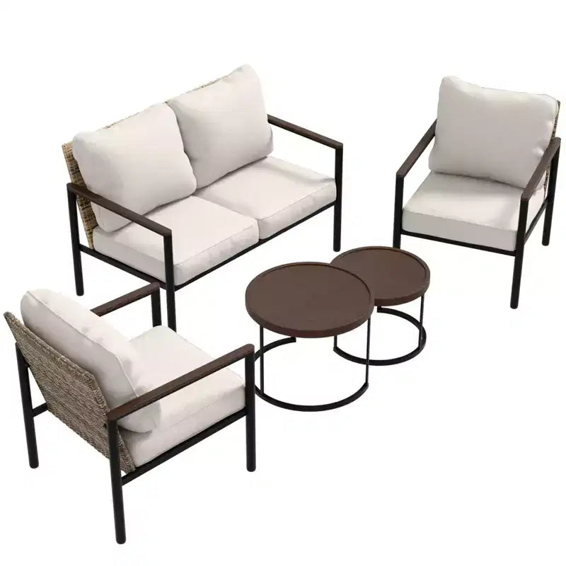 EAGLE PEAK colección Sunset Dune de muebles modernos para exteriores, conjunto de conversación de mimbre para patio de 5 piezas con cojines