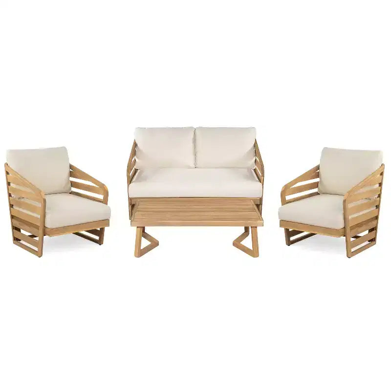 Ensemble de conversation moderne Yantic de Christopher Knight Home, 4 pièces, en acacia pour extérieur, avec coussins résistants à l’eau