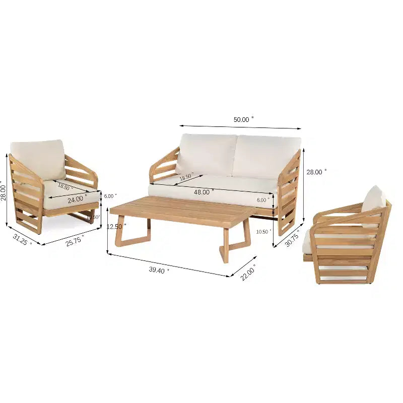 Ensemble de conversation moderne Yantic de Christopher Knight Home, 4 pièces, en acacia pour extérieur, avec coussins résistants à l’eau