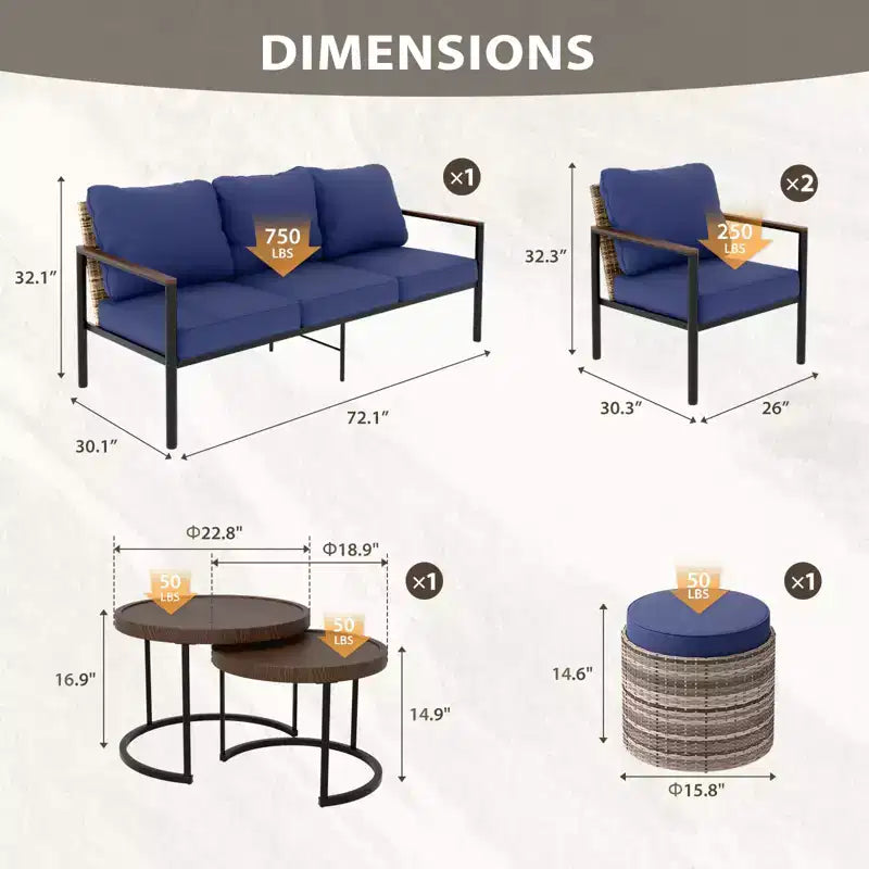 EAGLE PEAK Sunset Dune conjunto de muebles modernos para exteriores de 6 piezas, conjunto de descanso de mimbre y acabado de veta de madera para patio