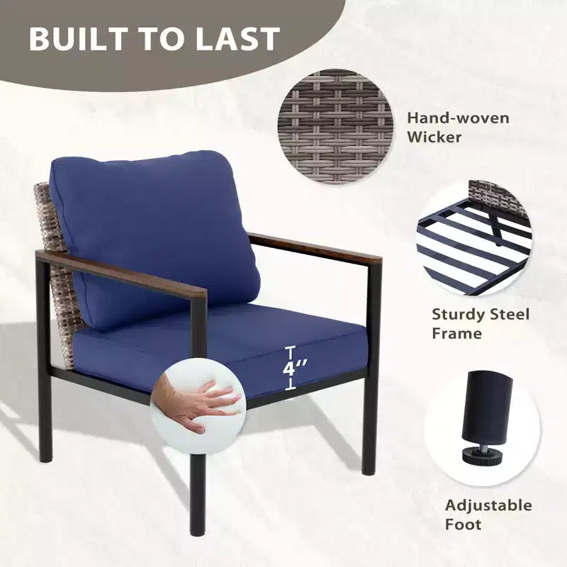 EAGLE PEAK Sunset Dune conjunto de muebles modernos para exteriores de 6 piezas, conjunto de descanso de mimbre y acabado de veta de madera para patio