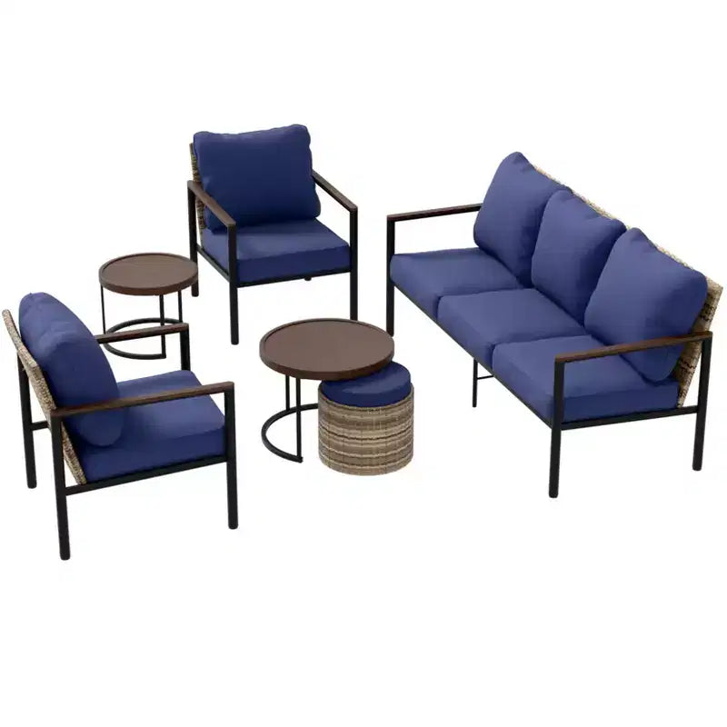 EAGLE PEAK Sunset Dune conjunto de muebles modernos para exteriores de 6 piezas, conjunto de descanso de mimbre y acabado de veta de madera para patio