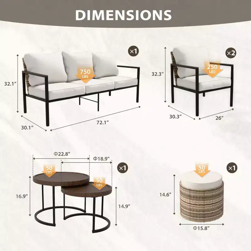 EAGLE PEAK Sunset Dune conjunto de muebles modernos para exteriores de 6 piezas, conjunto de descanso de mimbre y acabado de veta de madera para patio