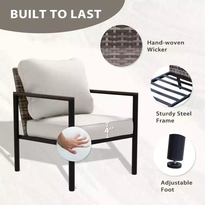 EAGLE PEAK Sunset Dune conjunto de muebles modernos para exteriores de 6 piezas, conjunto de descanso de mimbre y acabado de veta de madera para patio