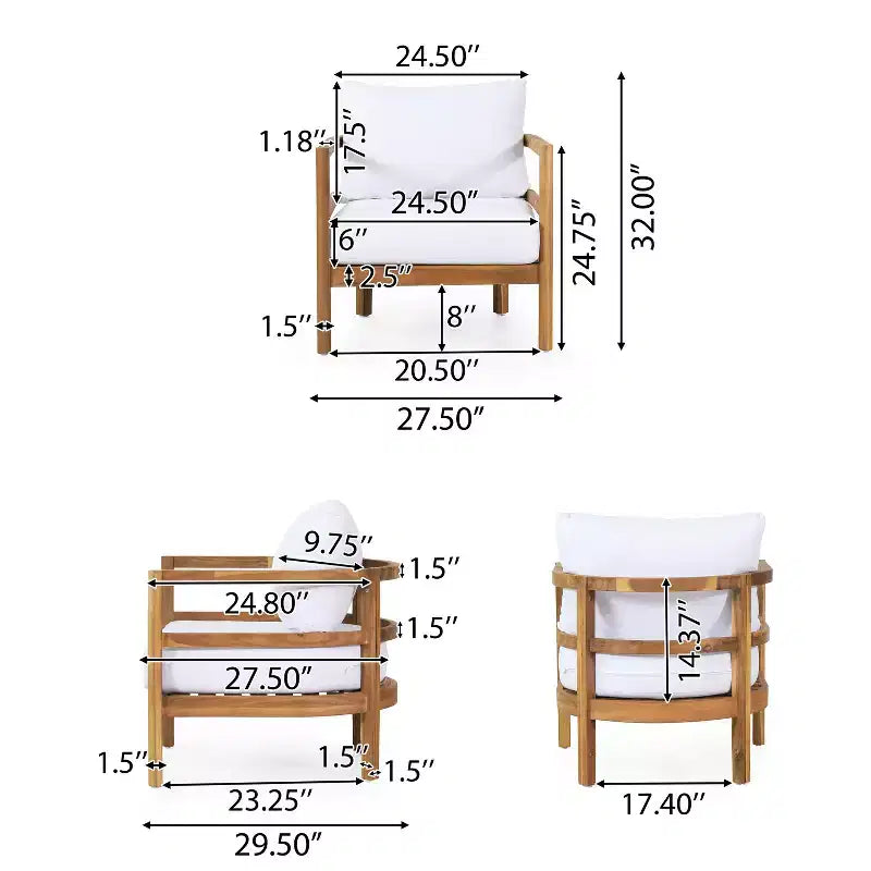 Christopher Knight Home Aggie conjunto de conversación para exteriores de madera de acacia para 4 personas con cojines, teca/blanco