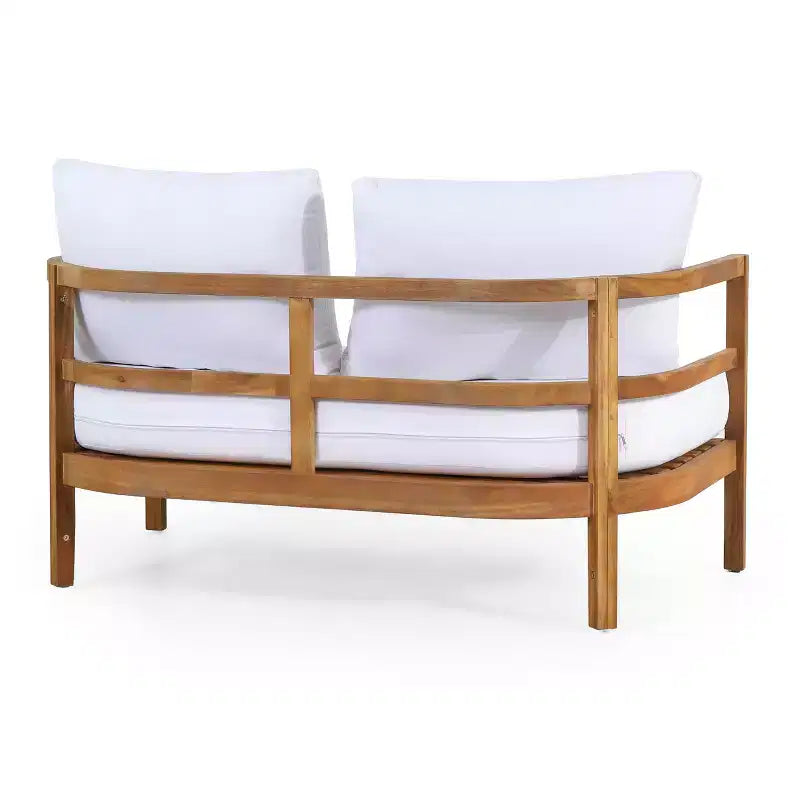 Christopher Knight Home Aggie conjunto de conversación para exteriores de madera de acacia para 4 personas con cojines, teca/blanco