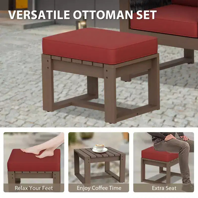 EAGLE PEAK Ensemble de conversation 4 pièces en bois de cèdre naturel, mobilier de patio d’extérieur avec 2 poufs et une table basse