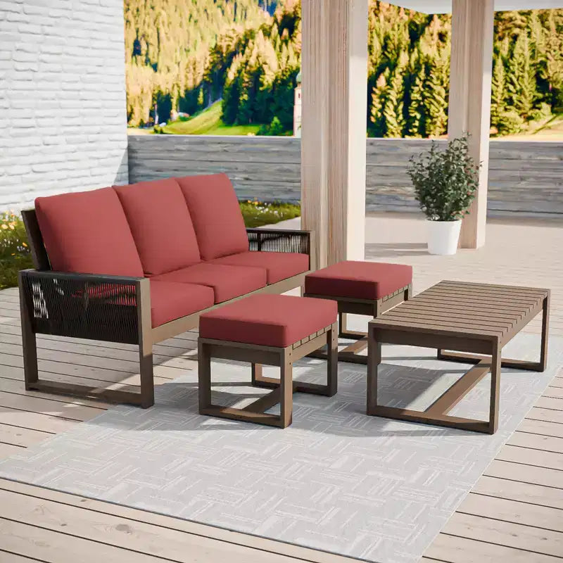 Conjunto de conversación de 4 piezas EAGLE PEAK de madera de cedro natural, muebles de patio para exteriores con 2 otomanas y mesa de centro