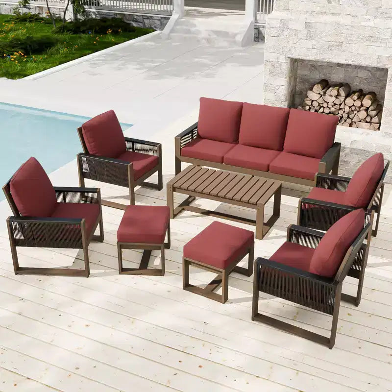 Conjunto de conversación de madera de cedro natural de EAGLE PEAK, muebles de exterior para patio con 2 otomanas y mesa de centro